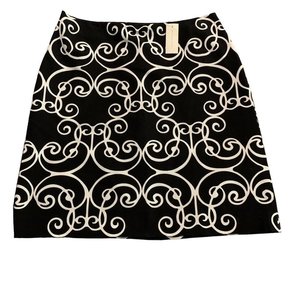 ANN TAYLOR SKIRT (8) Black White Lined Side Zip Pencil Skirt No-Slit NWT